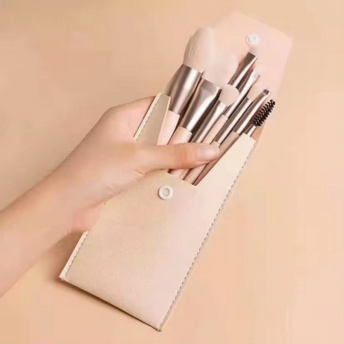 Nail Art Набор профессиональных кистей для макияжа в пенале из экокожи, кремово-белый, 8 шт.