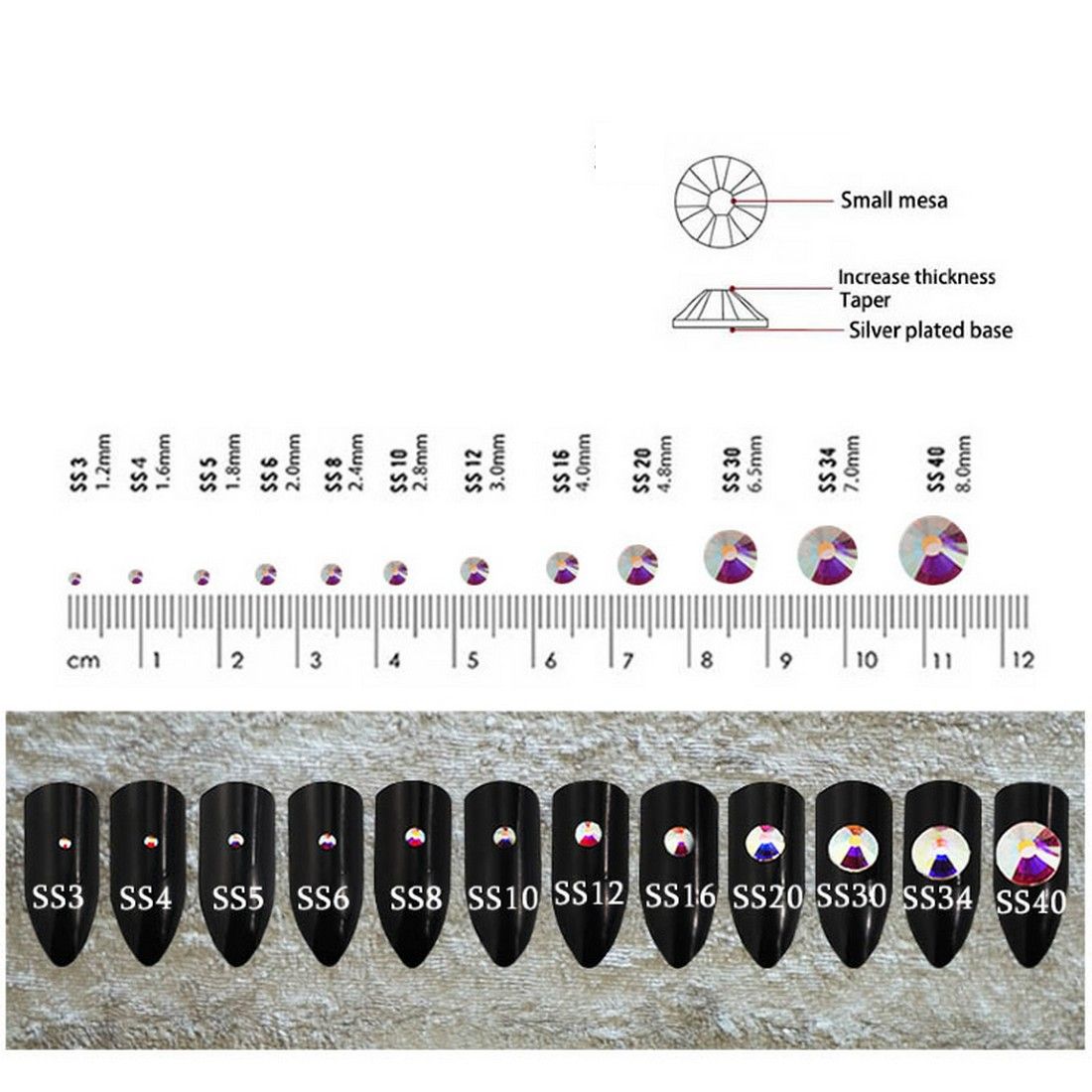 Nail Art Набор страз для ногтей, серебристый