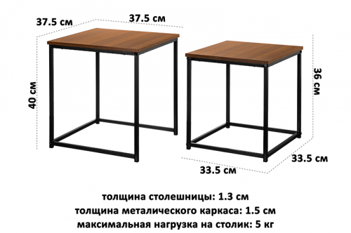 Набор 2 журнальных столиков 37,5*37,5*40 см / 33,5*33,5*36 см
