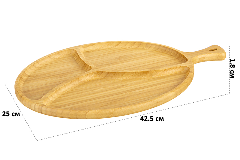 Менажница бамбуковая 42,5*25*1,8 см 3 секции с ручкой