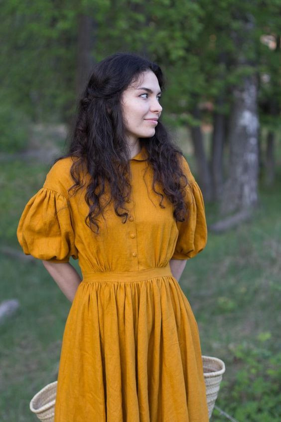 Лен с хлопком Орша, цвет солнечный мед, с умягчением, крэшированием и усадкой, ширина 260 см