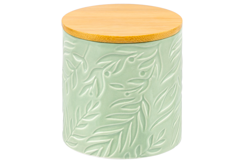 Банка д/хранения 430 мл 10*10*11 см с бамбук. крышк. с сил. упл., светло-зеленая