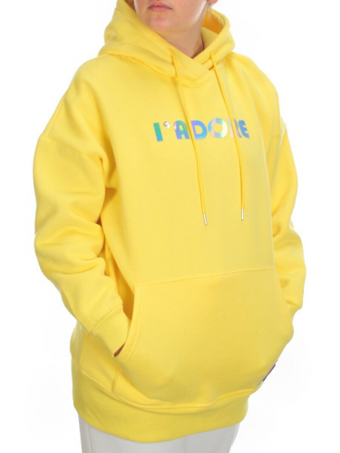 KD713 YELLOW Худи женское на флисе разм+ер свободный 50-52
