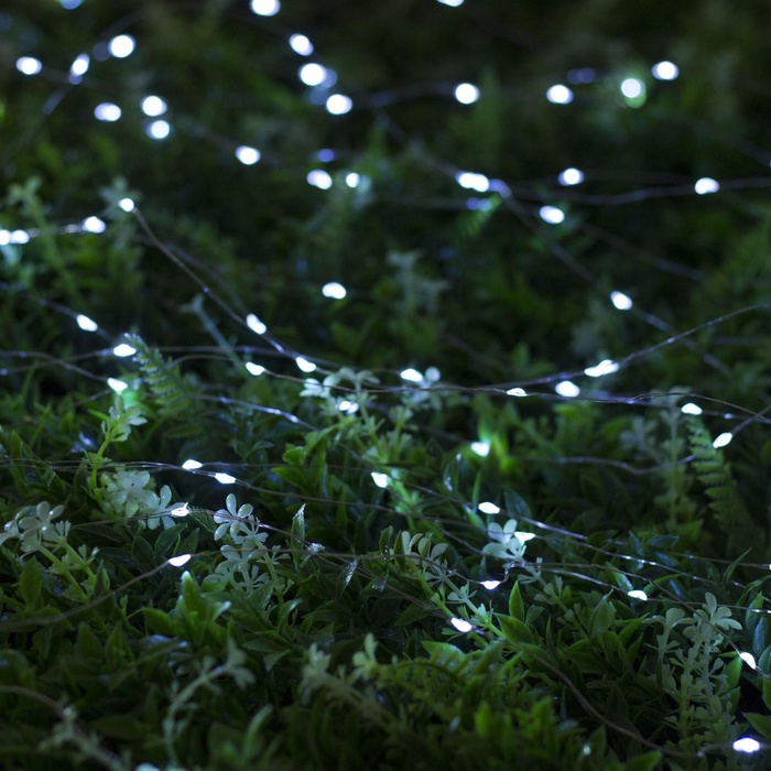 Гирлянда «Нить», 20 м, уличная, IP44, 200 LED, 2 режима, солнечная батарея, серебристая нить, свечение белое