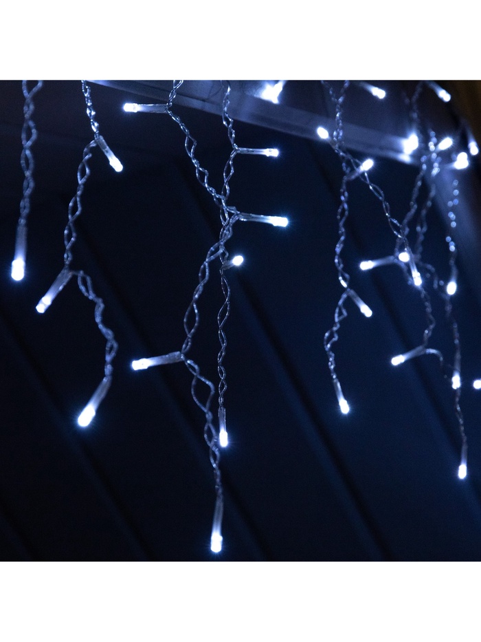 Гирлянда «Бахрома», 3×0.6 м, уличная, IP44, 114 LED, 8 режимов, солнечная батарея, прозрачная нить, свечение белое