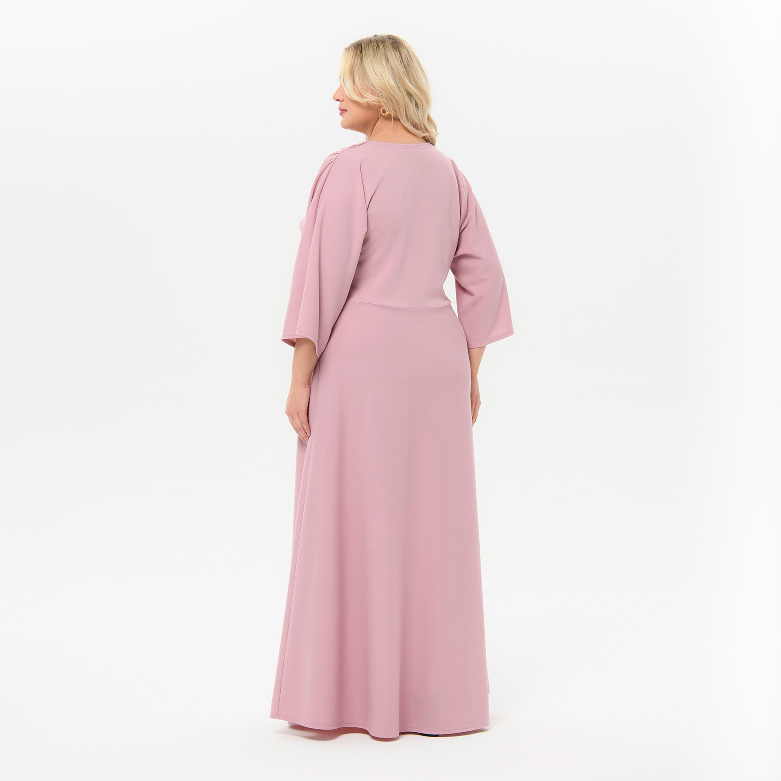 Платье длинное с V- вырезом, пудровое *