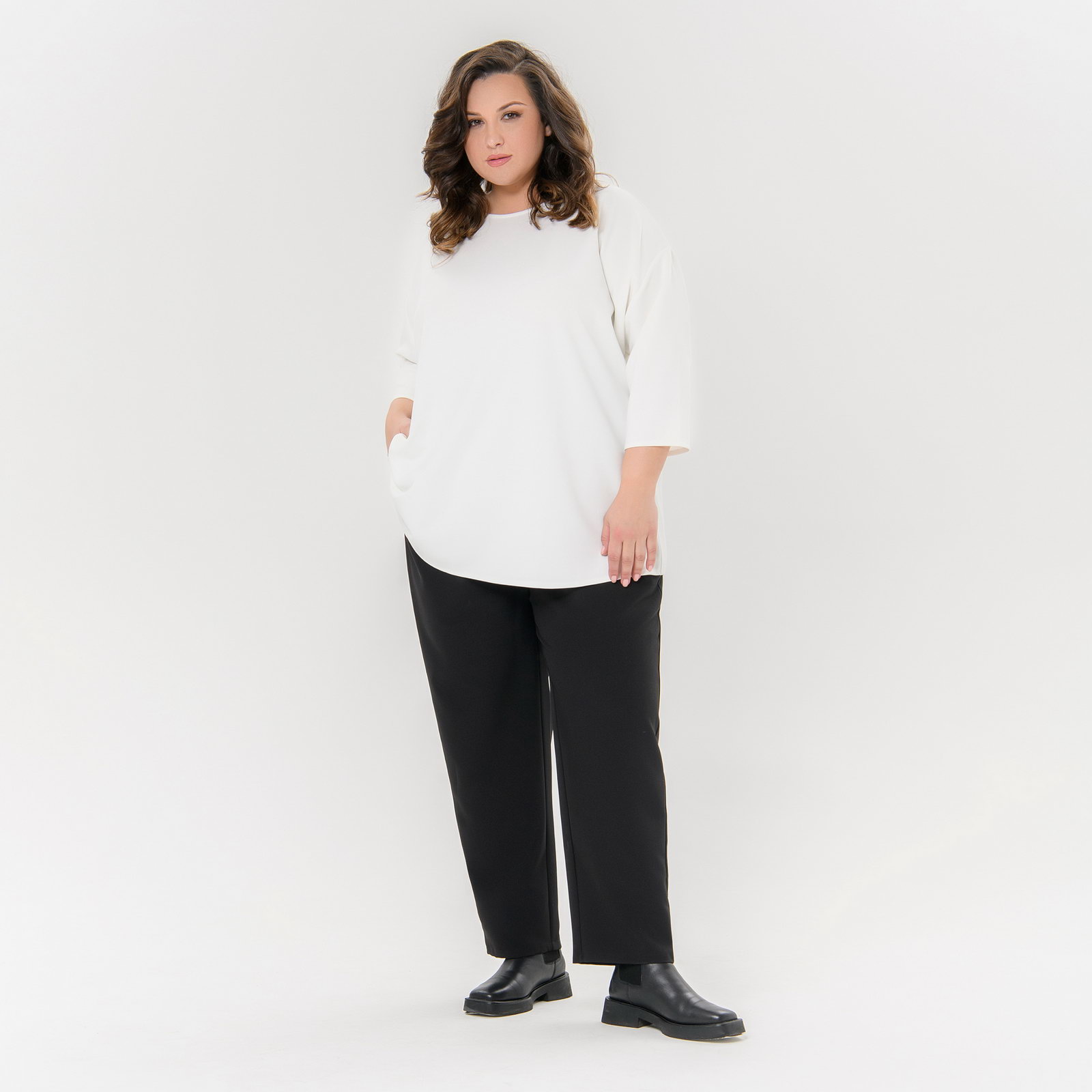 Блуза свободная из крепа с эластаном, цвет белый *