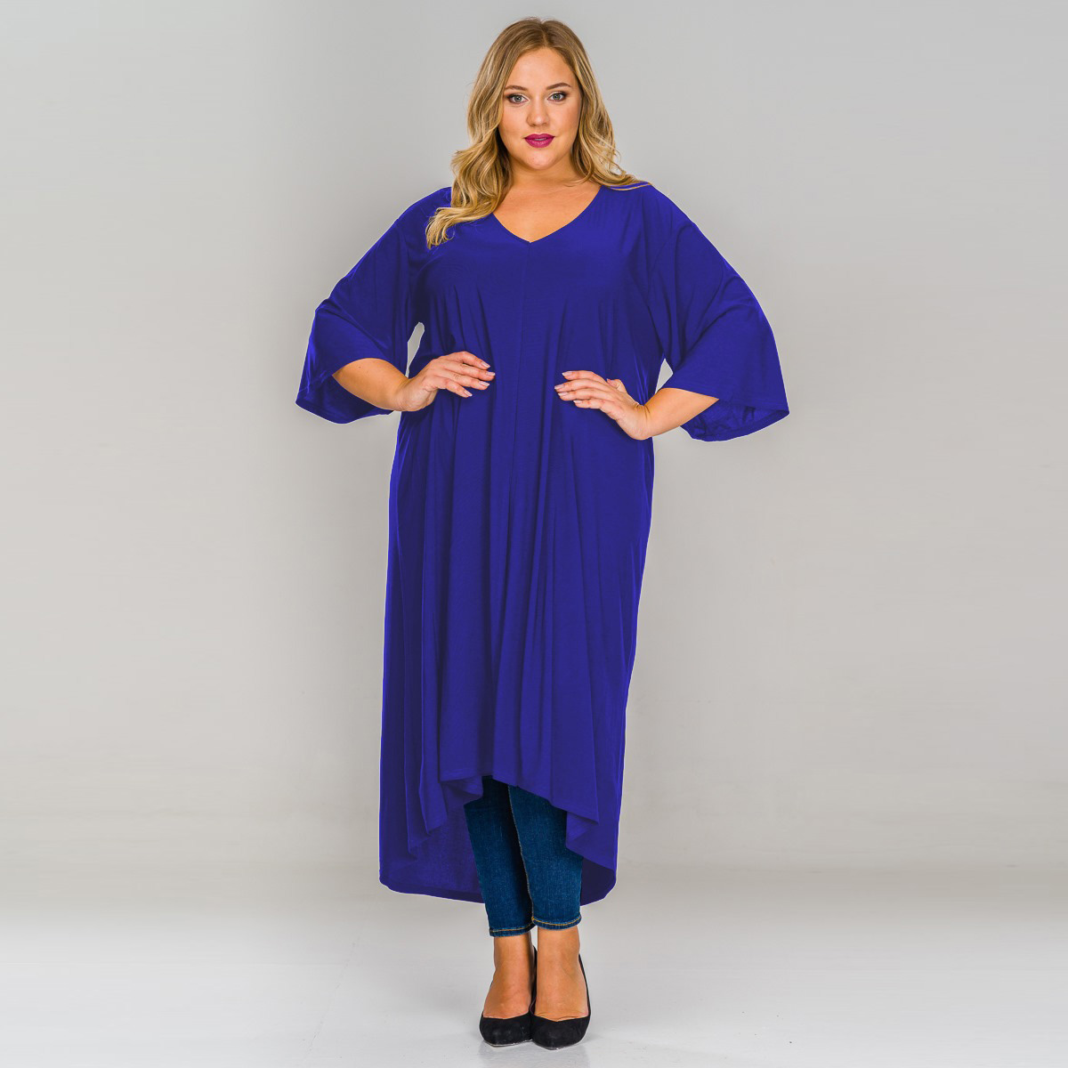 Туника удлиненная асимметричная, васильковая