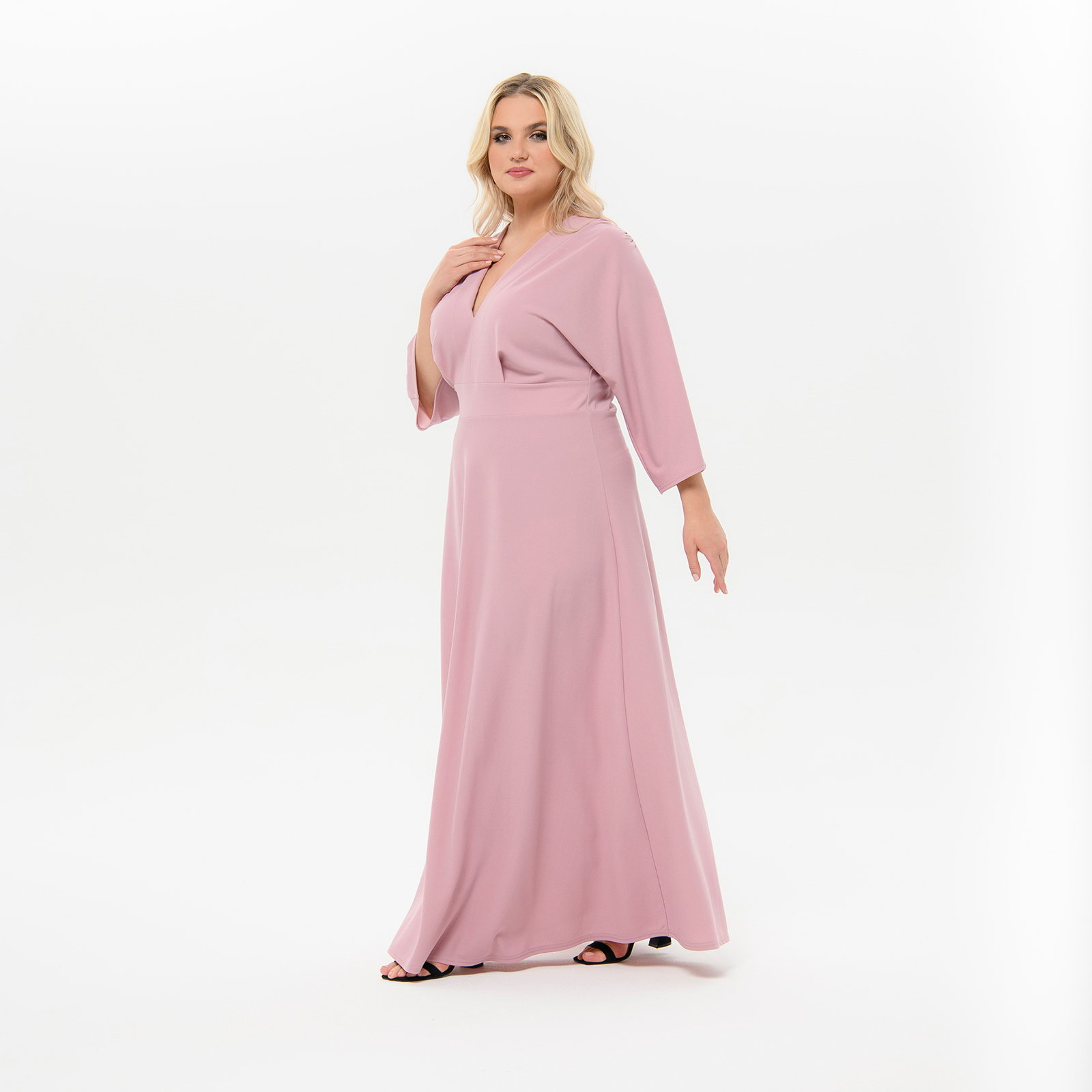 Платье длинное с V- вырезом, пудровое *