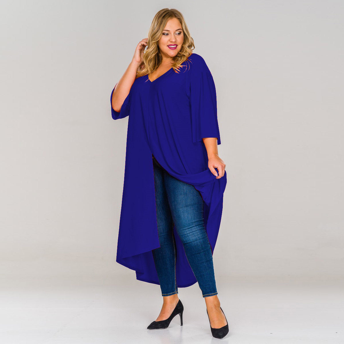 Туника удлиненная асимметричная, васильковая