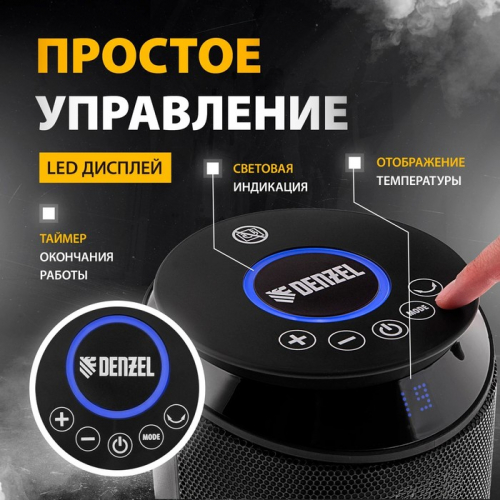 Тепловентилятор DENZEL DTFC-2000, керамический, вентилятор, 2000 Вт, 3 режима