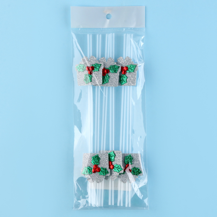 Трубочки для коктелей одноразовые «Ягодка», серебро, набор 6 шт.