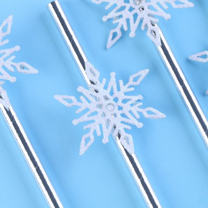 Трубочки для коктелей одноразовые «Снежинки», уголки, в наборе 6 штук, серебро