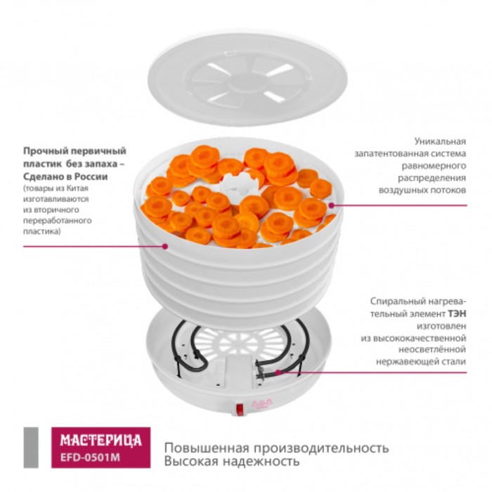 Сушилка для овощей и фруктов «Мастерица EFD-0501M», 125 Вт, белая