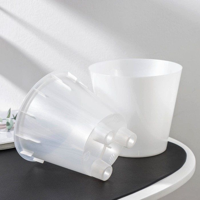 Кашпо для орхидей со вставкой, 1.6 л (1 л), d=16 см, h=14.5 см, белый перламутр