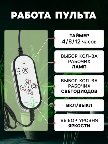 Фитосветильник для растений, светодиодный, 9 Вт, 250 мм, IP66, 5 В, USB, прищепка, таймер, полноспектральный