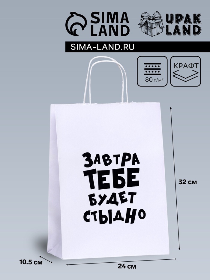 Пакет подарочный «Завтра тебе будет стыдно», 24×10.5×32 см, 1 шт.