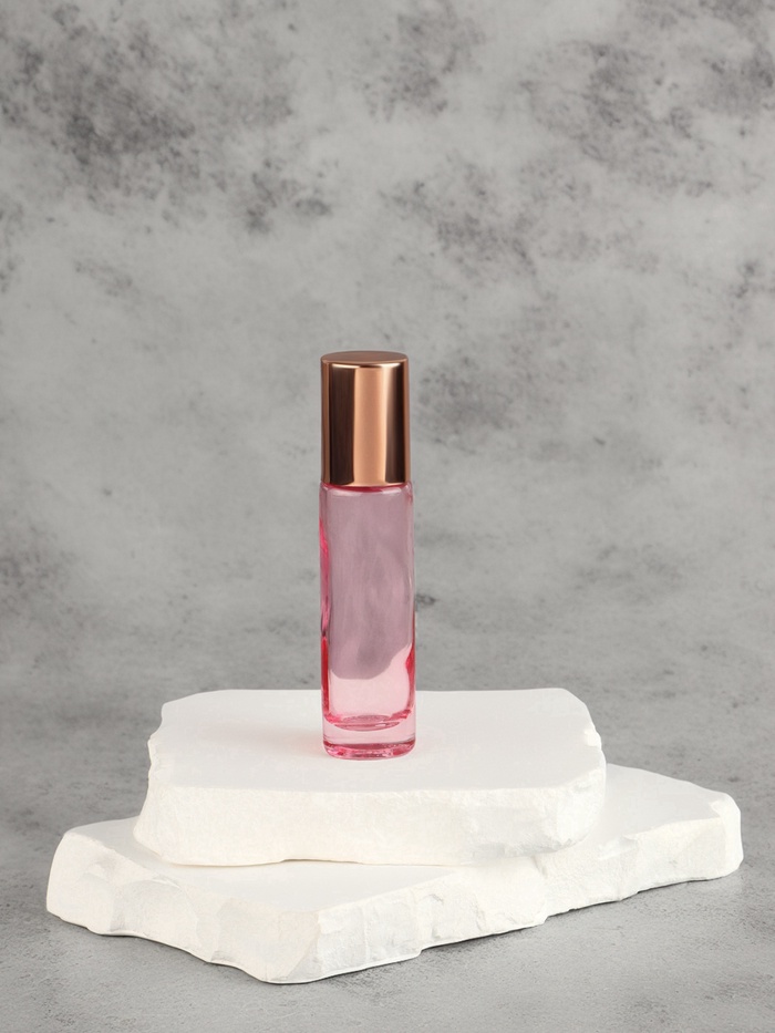 Флакон стеклянный для парфюма, с металлическим роликом, 10 мл, цвет розовый, розовое золото