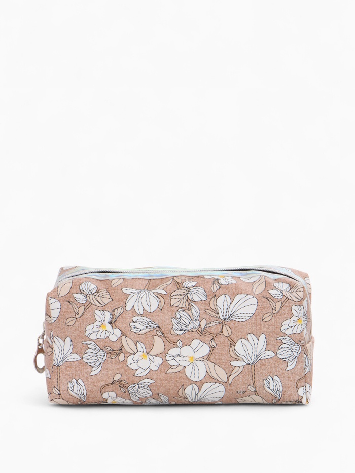 Косметичка на молнии женская, с рисунком, с рисунком, пастельно-коричневая