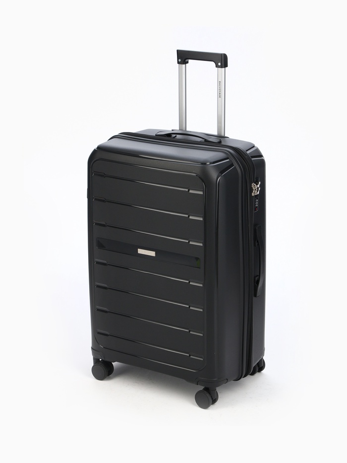 Чемодан на колёсах Bagvoyage большой 111 л (L), на молнии, с увеличением, кодовый замок, 4 колеса, чёрный