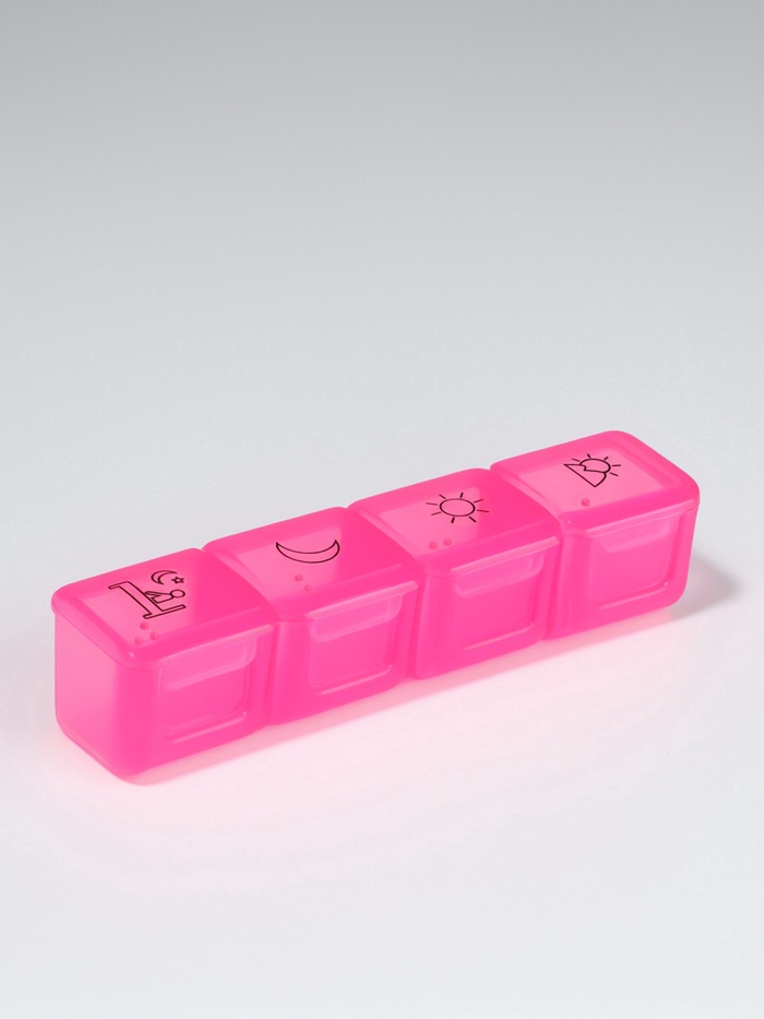 Таблетница, 10 × 2,3 × 2,3 см, 4 секции, цвет розовый