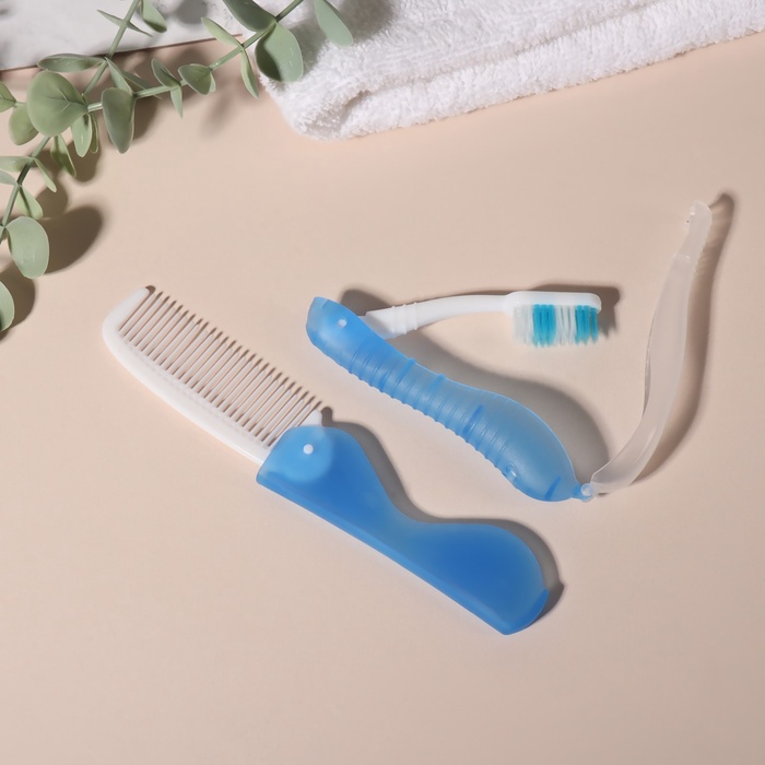 Дорожный набор, 2 предмета: расчёска, щётка, 5.5×11(±1) см, голубой