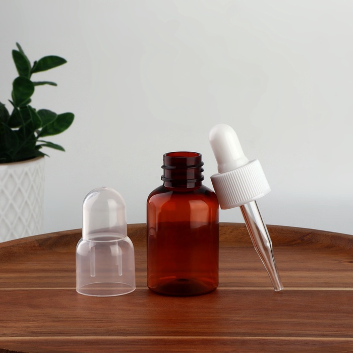 Бутылочка для хранения, с пипеткой, 35 мл, коричневая, белая