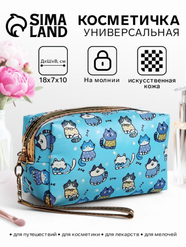 Косметичка на молнии объёмная, с ручкой, маленькая, с принтом, голубая