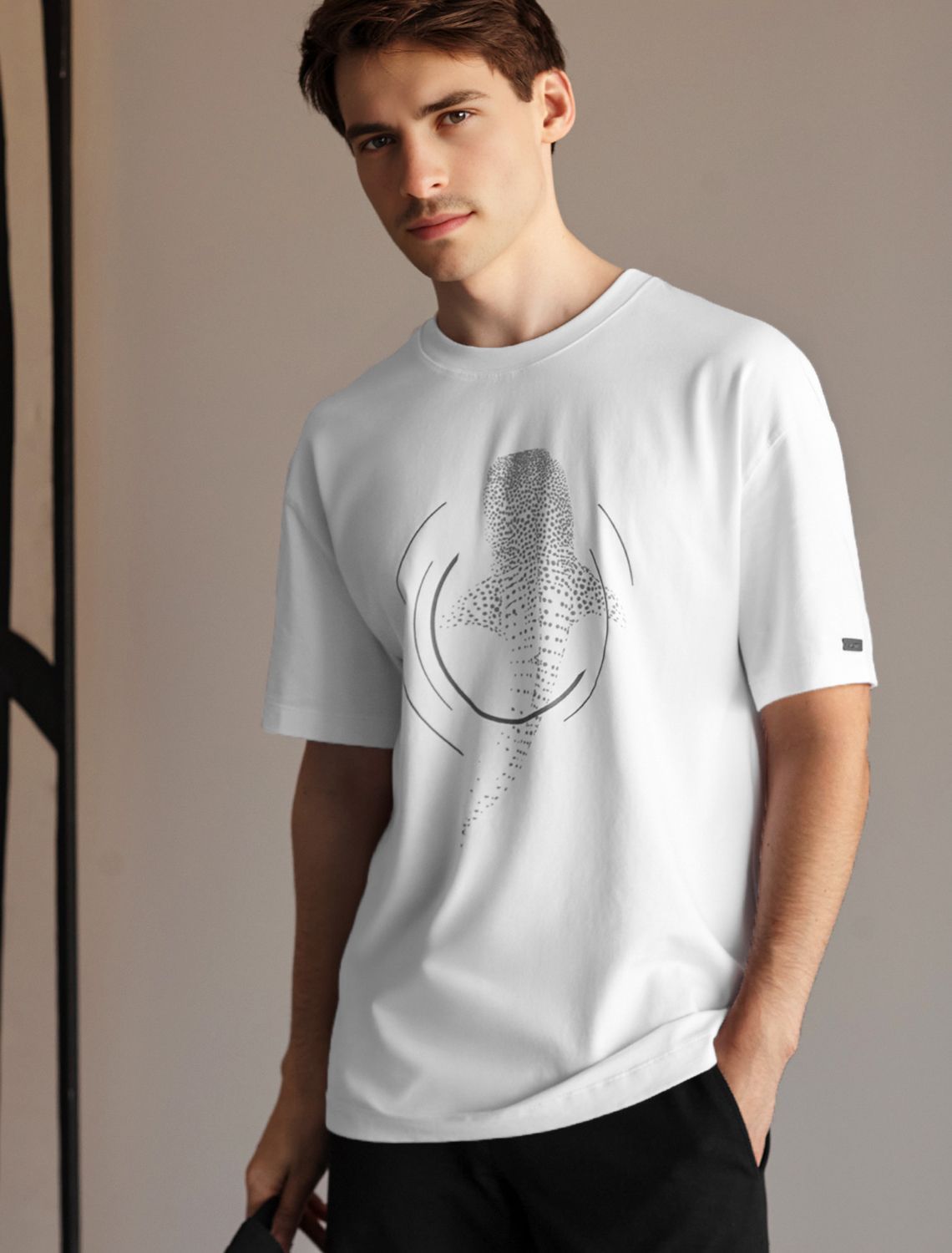 Свободная футболка с авторским принтом U49.048 белый_китовая акула