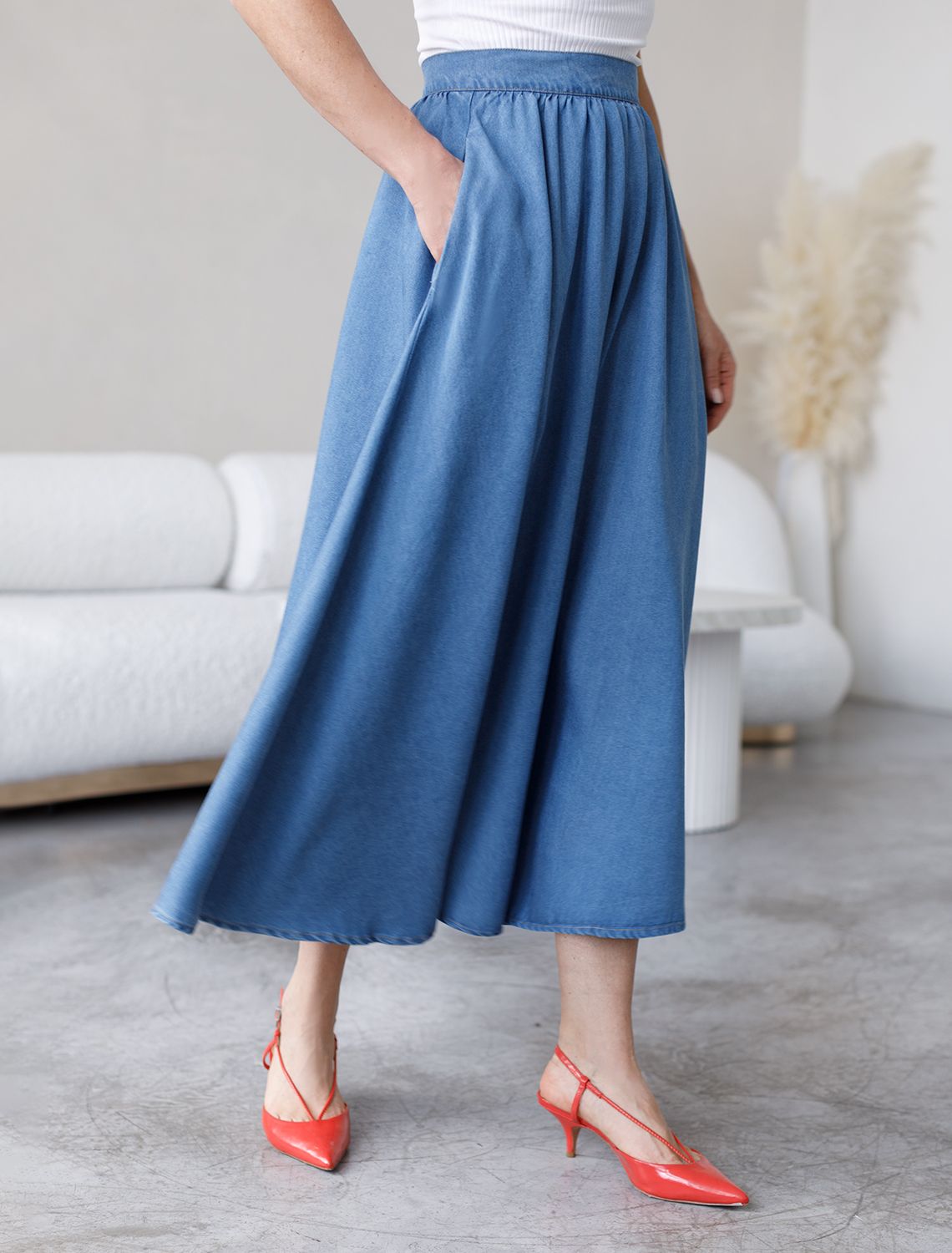 Юбка полусолнце из лиоцелла под деним D56.116 синий