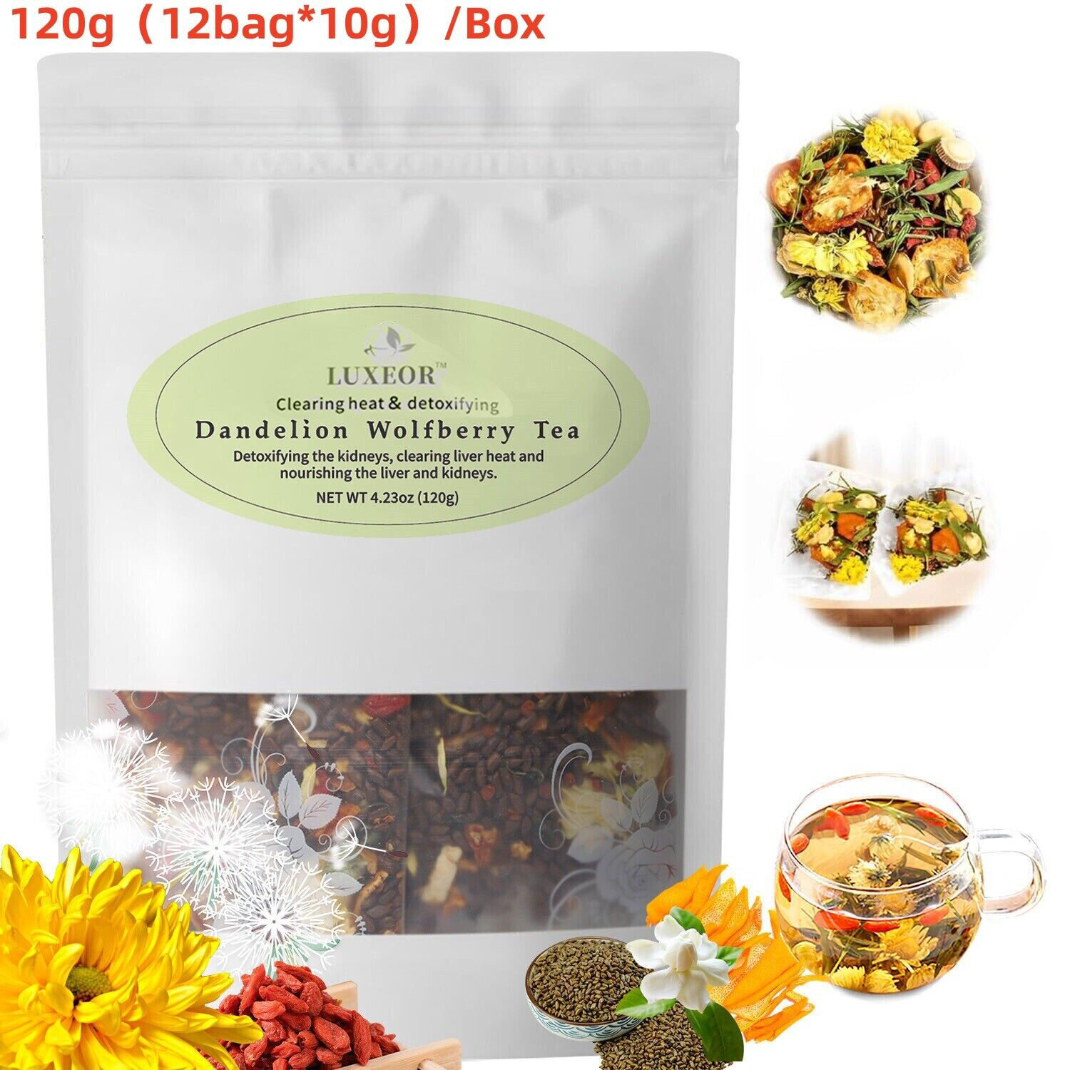 Чай из одуванчика и волчьей ягоды для почек и печени Травяная смесь для детоксикации и хорошего самочувствия, TikTok Dandelion Tea Chrysanthema Danelion Wolfberry Tea