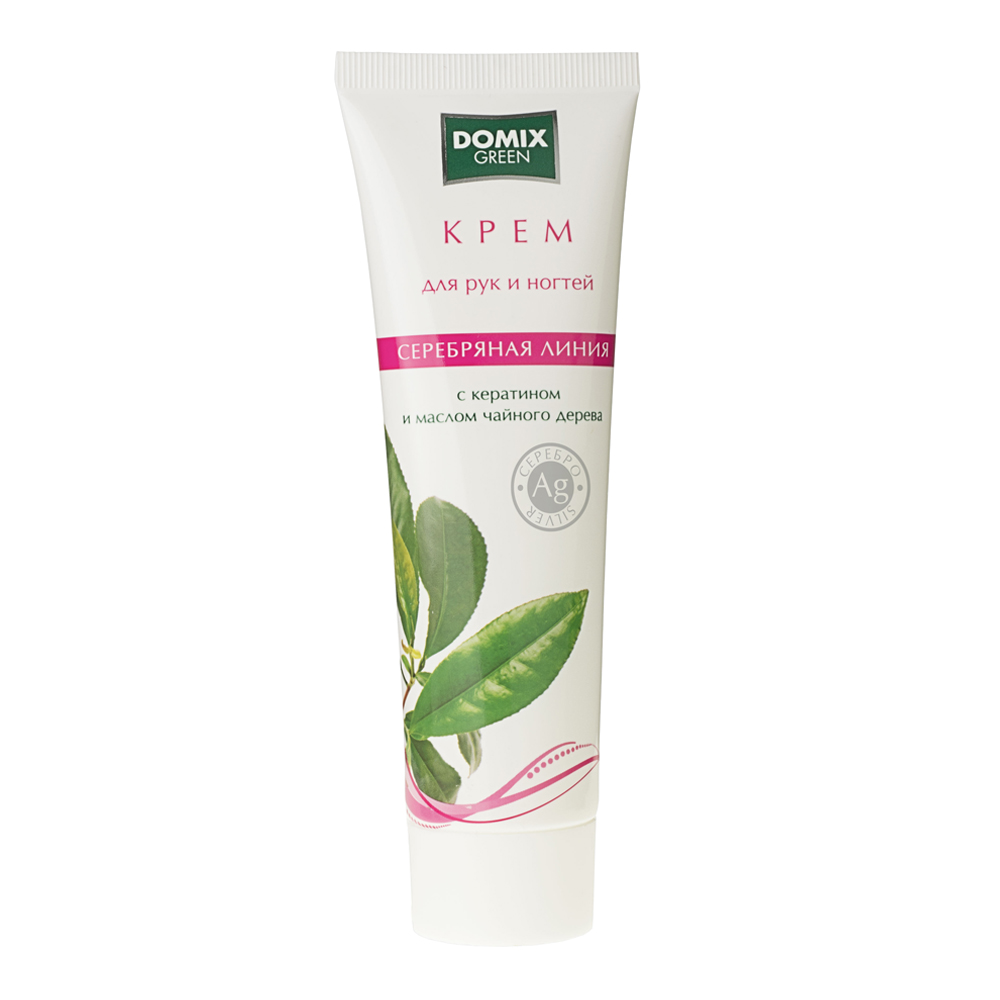 Domix Green Уценка Крем для рук и ногтей с кератином и маслом чайного дерева и серебром, 100 мл.