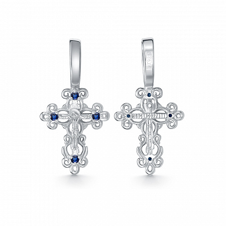 Крест с фианитом родированный серебро 925*