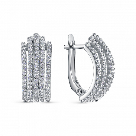 Серьги с фианитом родированные серебро 925*