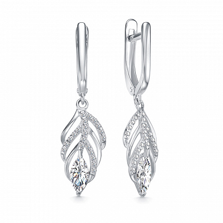 Серьги с фианитом родированные серебро 925*