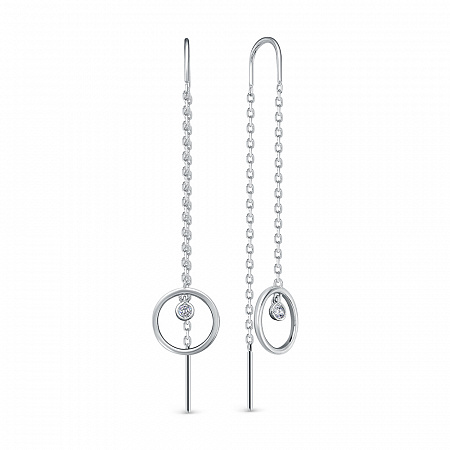 Серьги с фианитом родированные серебро 925*