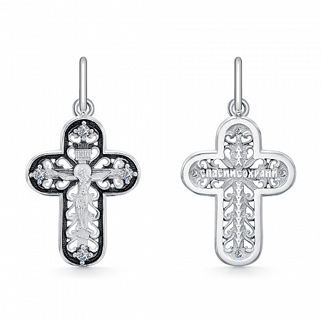 Крест из серебра литье с фианитом частичное чернение