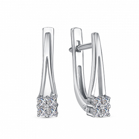 Серьги с фианитом родированные серебро 925*