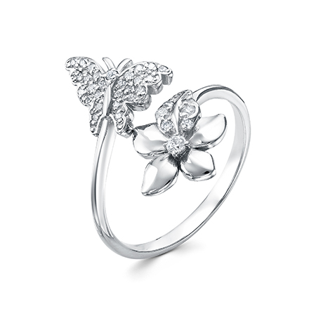 Кольцо с фианитом родированное серебро 925*