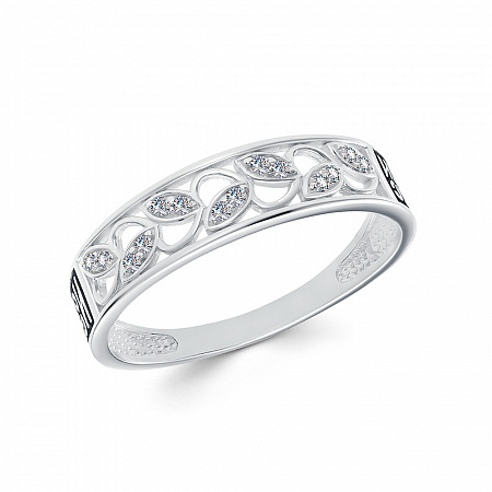 Кольцо с фианитом выборочное чернение серебро 925*