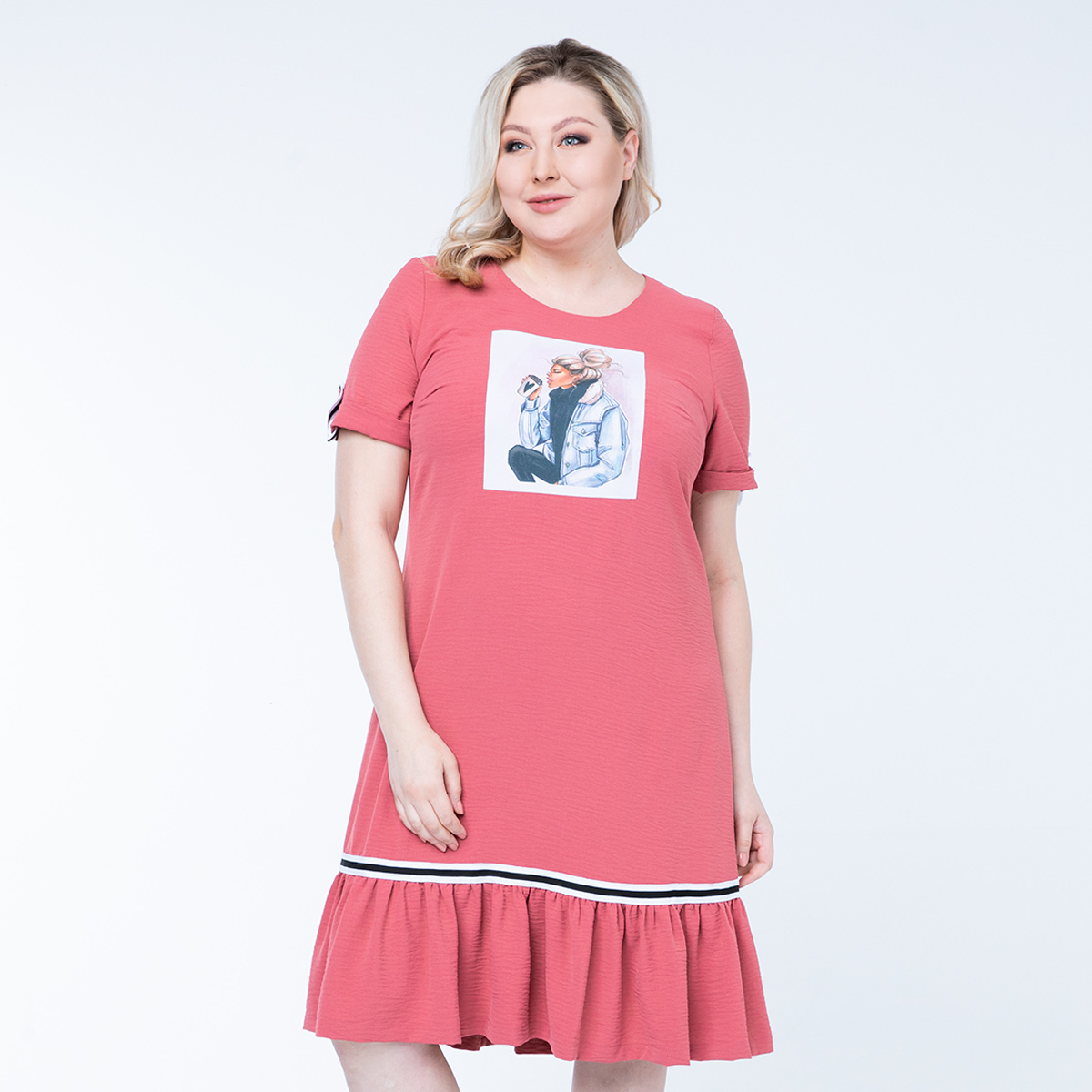 ст. цена2400руб.! Платье, текстиль, коралловый