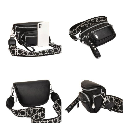 Поясная кожаная сумка 1535 BLACK
