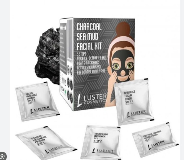 ст. цена213руб.! LUSTER Charcoal Sea Mud Facial Kit Набор: Пенка-скраб для умывания, Массажный гель для лица, Массажный крем для лица, Маска для лица, Сыворотка для лица 45г