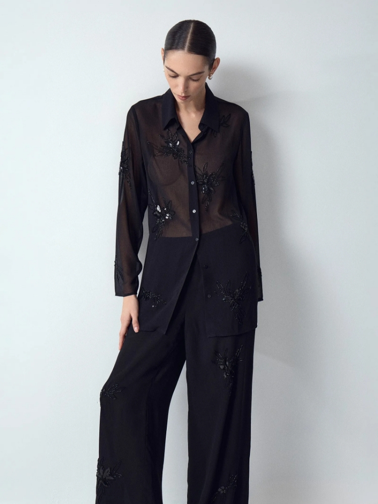 Брюки с узором из бисера ,
100% полиэстер ,