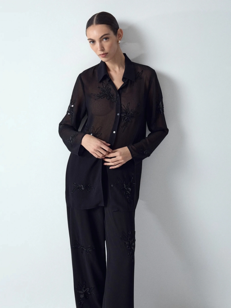 Рубашка с узором из бисера ,
100% полиэстер ,