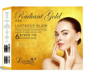 ст. цена194руб.! LUSTER Gold Facial Kit (New) Набор: Пенка для умывания, Скраб для лица, Массажный крем для лица, Массажный гель для лица, Маска для лица, Сыворотка для лица 6*40мл