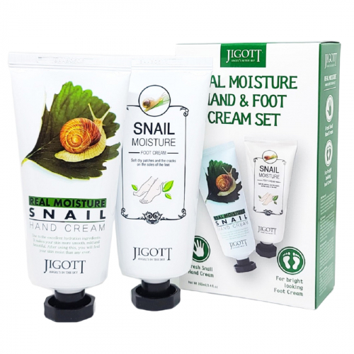 Jigott Набор кремов для рук и ног с экстрактом слизи улитки / Real Moisture Snail Hand & Foot Set, 100 мл x 2