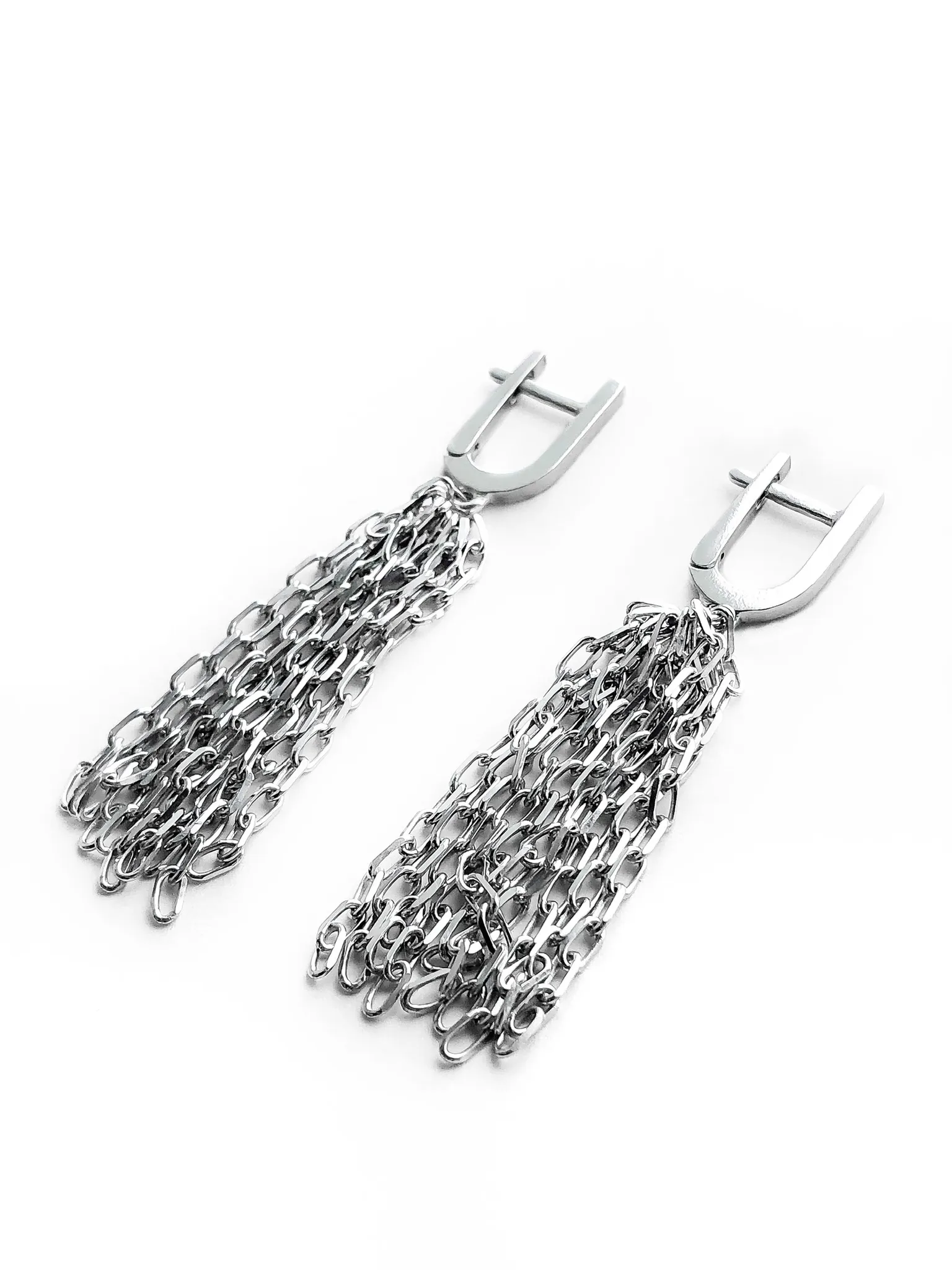 Серебряные серьги-кисти с крупными цепочками