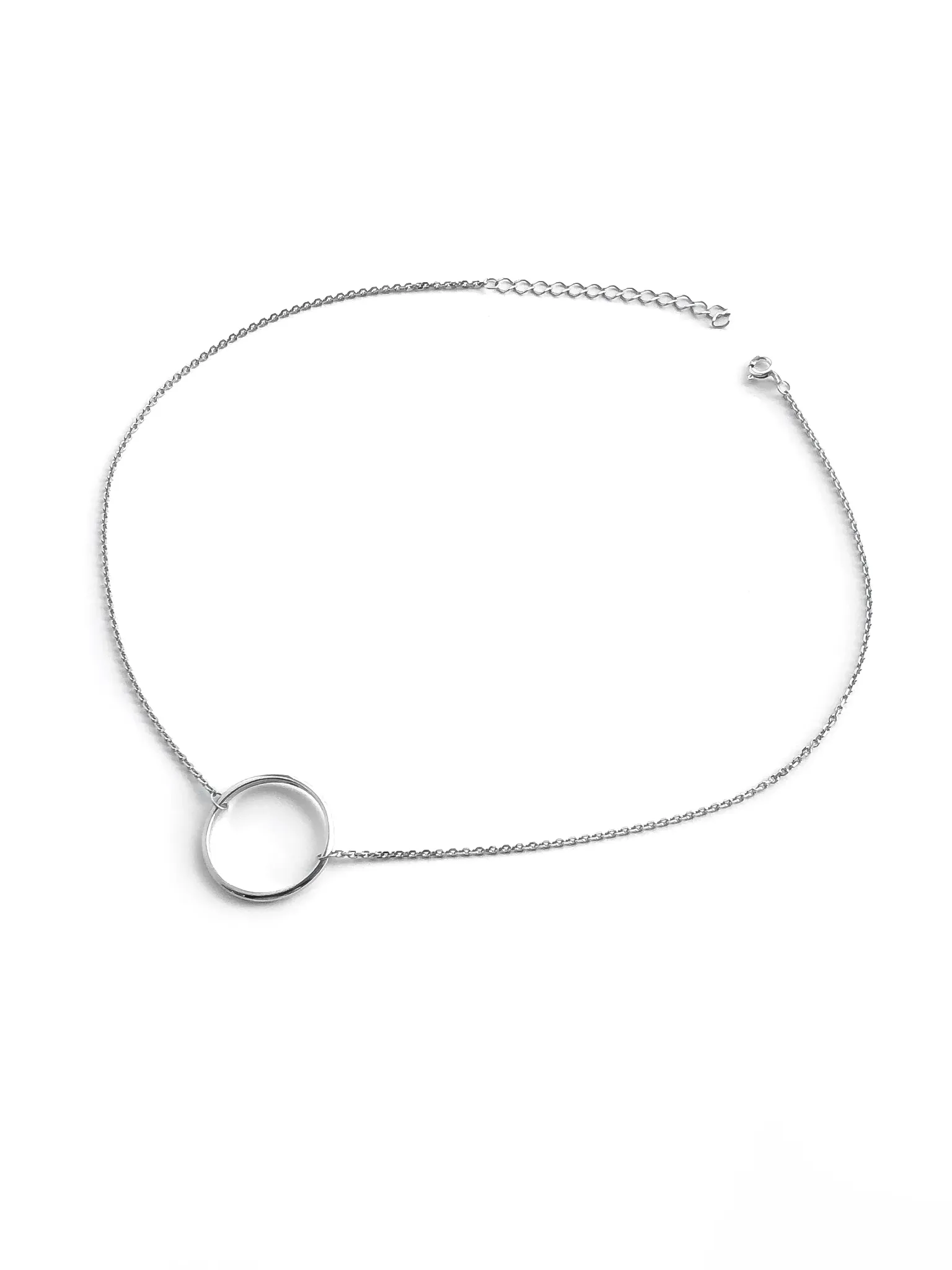 Серебряное колье на цепочке с кольцом, 20 мм