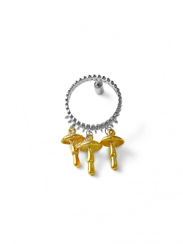 Серебряная моносерьга «Мухоморы» gold